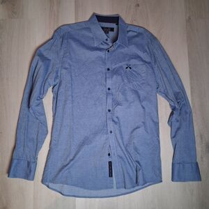 Hard Rock Cafe Black Label Mens Blue Dobby Long Sleeve Button Down Shirt Size L